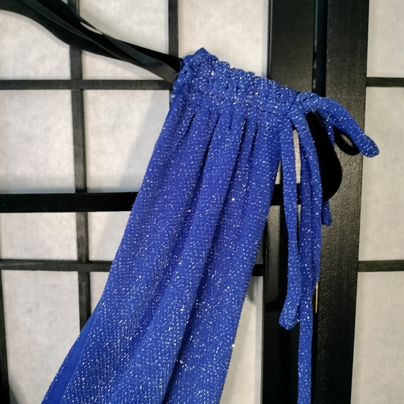 B Darlin Shimmer Deep V Neck Mini Dress Blue Size Small - Picture 6 of 9